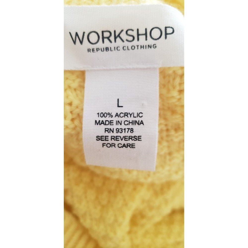 WORKSHOP REPUBLIC CLOTHING KNIT  YELLOW  SPLIT LONG SLEEVE SWEATER SIZE LARGE - Picture 5 of 7